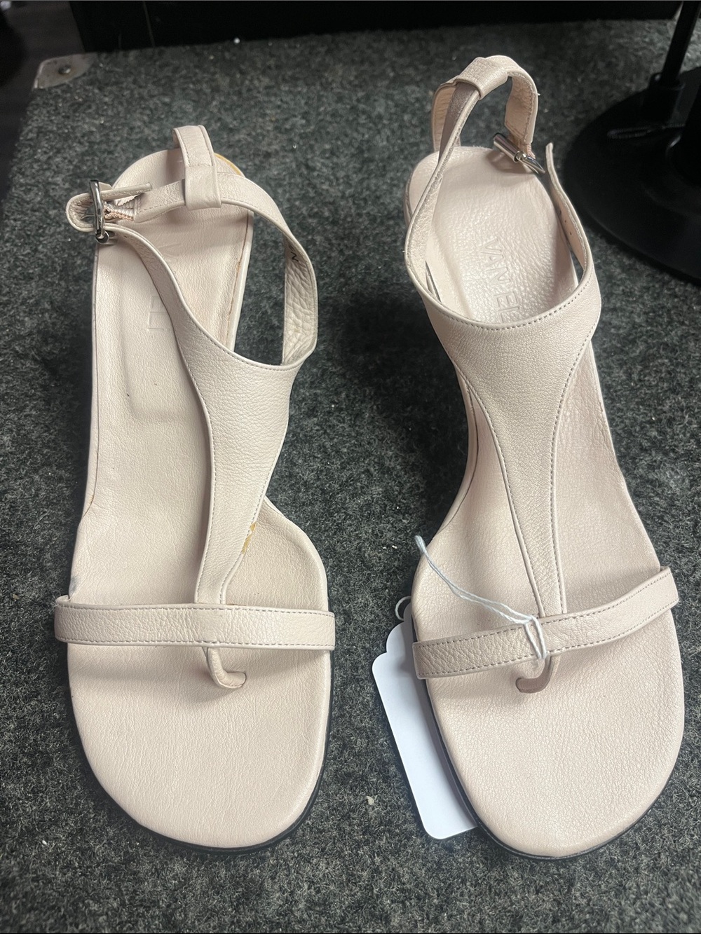 Vaneli Women's Beige T-Strap Leather Sandals